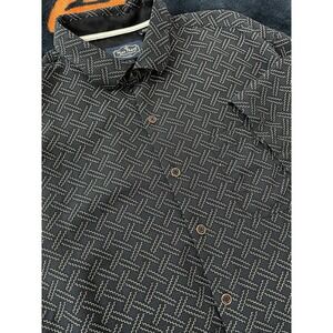 Nat Nast Luxury Originals Men's L Black Silk Shirt Geometric Zigzag Short Sleeve